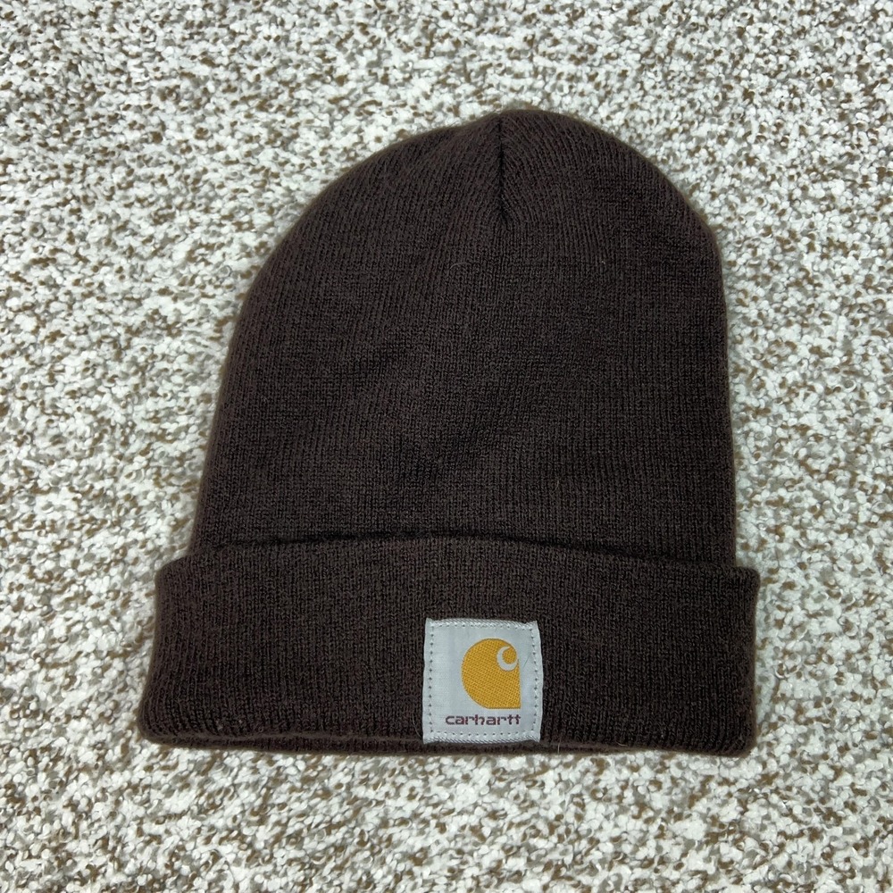 Carhartt Hat Beanie Mens One Size Brown‎ A18DKB Knit Made USA Workwear Winter